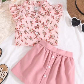 Toddler Girls Ditsy Floral Print Ruffle Trim Blouse & Skirt