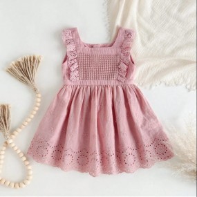 Loomiva Baby Girl Ruffled Trim Round Neck Sleeveless Cinched Waist Dress, Versatile & Comfortable