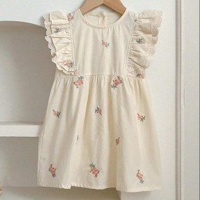 Young Girl New Embroidered Flower Cap Sleeve Princess Dress