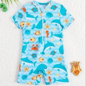 Baby Boy Cartoon Print One Piece Swimsuit