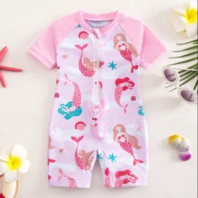SHEIN Baby Girl Mermaid Print OnePiece Swimsuit, Beach Vacation