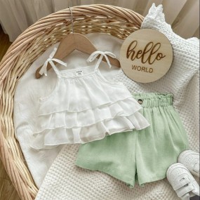 Baby Girl Summer Casual Solid Color Layered Camisole & Shorts Set