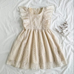 SHEIN Vintaside Kids Girls Apricot Sweet Dreamy Sleeveless Double Layer Mesh Dress