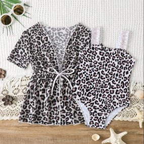 Baby Girl Leopard Print Swimsuit With Cover Up ,Baby Girls Summer Clothes