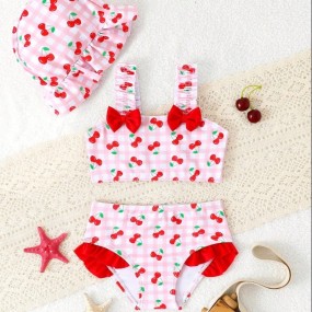 Baby Girls 3Piece Strawberry Print Swimsuit Set, Baby Girl Clothes Swimsuit, Baby Girl Clothes Beach